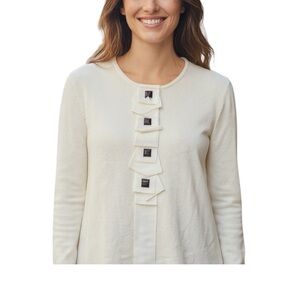 Tory Burch Ivory 100% Cashmere  Bloomes Cardigan Bows NWT $485 Elegant Sz XL